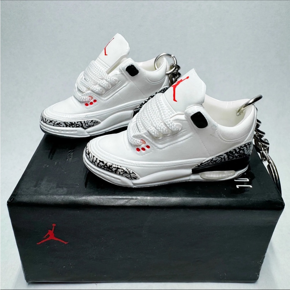 Air Jordan 3 Retro White Cement Reimagined Red Sneaker Keychain Pair Shoe Box 3D
